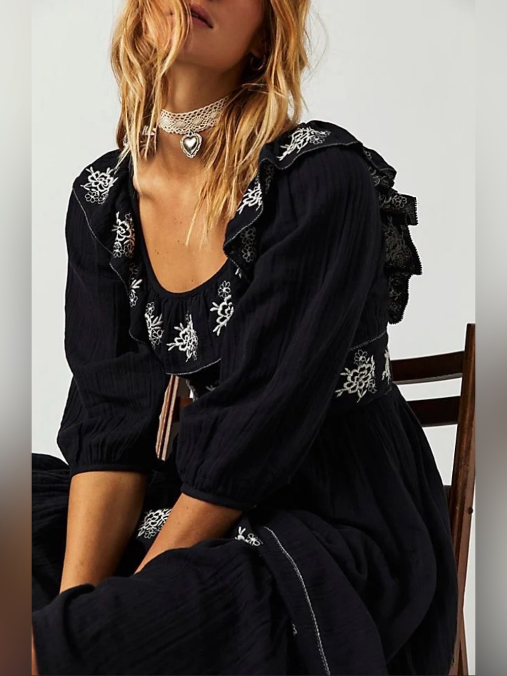 FREE PEOPLE Lovers Lane Maxi Dress Black Embroidered S - Picture 4 of 13